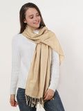 SF503-4 Beige â€“ Textured Pure Color Scarf With Tassels Ends