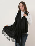 SF503-4 Black â€“ Textured Pure Color Scarf With Tassels Ends