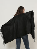 SF503-4 Black â€“ Textured Pure Color Scarf With Tassels Ends