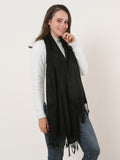 SF503-4 Black â€“ Textured Pure Color Scarf With Tassels Ends