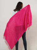 SF503-4 Fushia â€“ Textured Pure Color Scarf With Tassels Ends