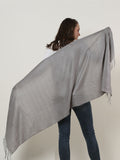 SF503-4 Grey â€“ Textured Pure Color Scarf With Tassels Ends