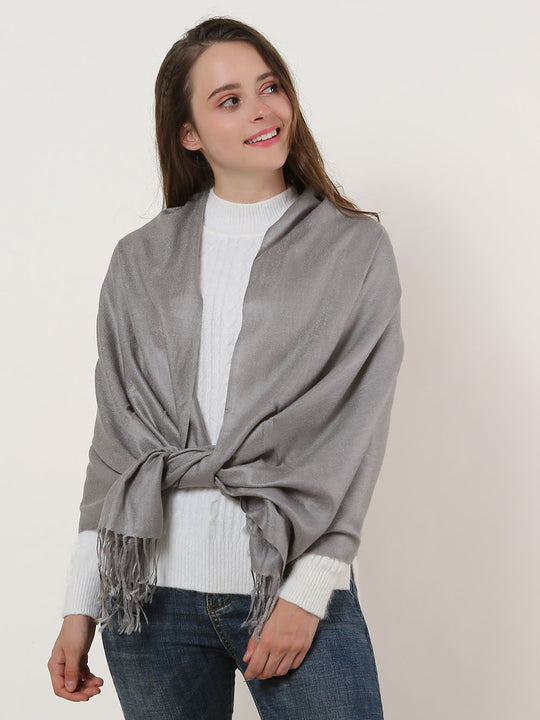 SF503-4 Grey â€“ Textured Pure Color Scarf With Tassels Ends