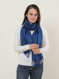 SF503-4 Navy â€“ Textured Pure Color Scarf With Tassels Ends