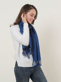 SF503-4 Navy â€“ Textured Pure Color Scarf With Tassels Ends