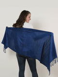SF503-4 Navy â€“ Textured Pure Color Scarf With Tassels Ends