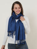 SF503-4 Navy â€“ Textured Pure Color Scarf With Tassels Ends