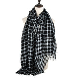 SF942 Black - Classic Plaid Pattern Women Tassel Scarf