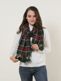 SF957-1 Green - Plaid Soft Long Scarf With Pom Pom Detail