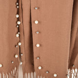 SF959 Camel - Plain Cashmere Pearl Scarf With Tassels