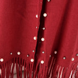 SF959 Purlish Red - Plain Cashmere Pearl Scarf With Tassels