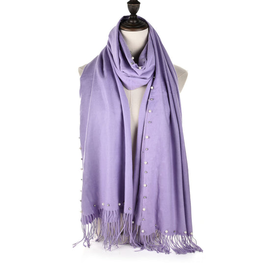 SF959 Violet - Plain Cashmere Pearl Scarf With Tassels