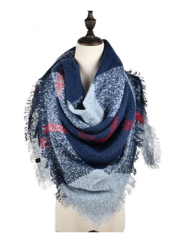 SF962-1-NAV - Women Plaid Scarf With Tassels