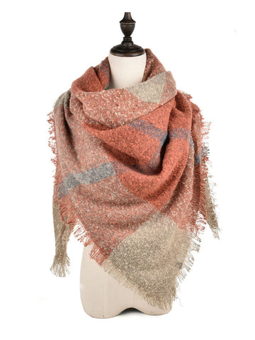 SF962-1-ORE - Women Plaid Scarf With Tassels