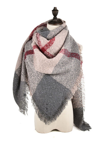 SF962-1-PKN - Women Plaid Scarf With Tassels