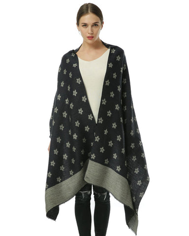 SF966 Black - Oversized Women Floral Scarf