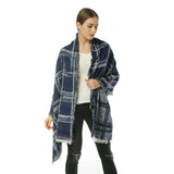 SF969 Navy - Oversize Checked Cape Scarf