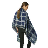 SF969 Navy - Oversize Checked Cape Scarf