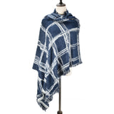 SF969 Navy - Oversize Checked Cape Scarf