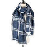 SF969 Navy - Oversize Checked Cape Scarf