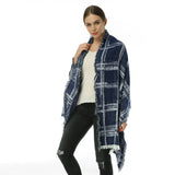 SF969 Navy - Oversize Checked Cape Scarf