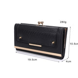 SY1440-2 Black - Sally Young Crocodile Splicing Metal Frame Kiss-lock Purse