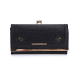 SY1440-2 Black - Sally Young Crocodile Splicing Metal Frame Kiss-lock Purse