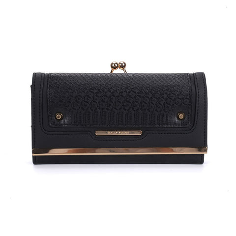 SY1440-2 Black - Sally Young Crocodile Splicing Metal Frame Kiss-lock Purse