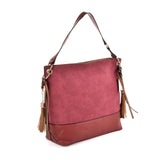 SY2126 Red - Fashion Women Tassel Solid Patchwork Handbag