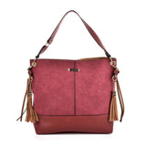 SY2126 Red - Fashion Women Tassel Solid Patchwork Handbag