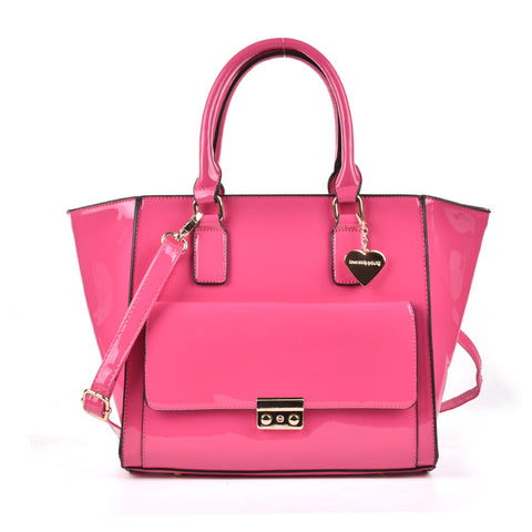 SY2134 Fushia - Metal Decoration Fashion Women Solid Zipper Handbag