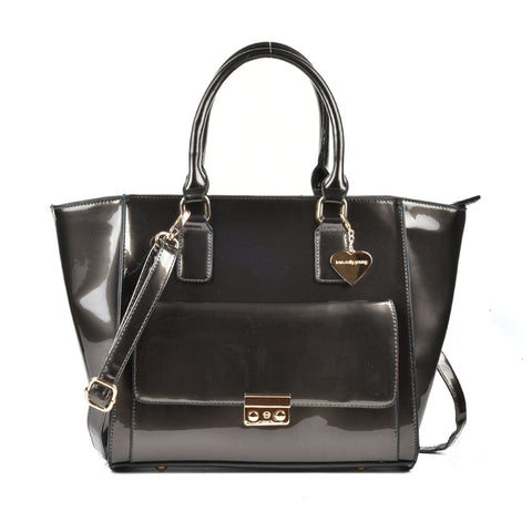 SY2134 Grey - Metal Decoration Fashion Women Solid Zipper Handbag