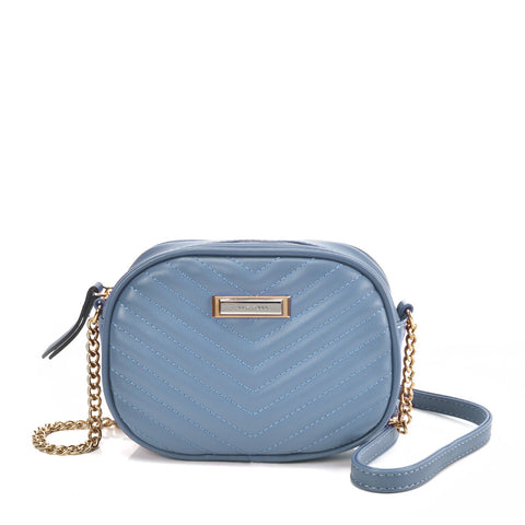 SY2172 BLUE - Chain Handbag With V-shaped Line Design