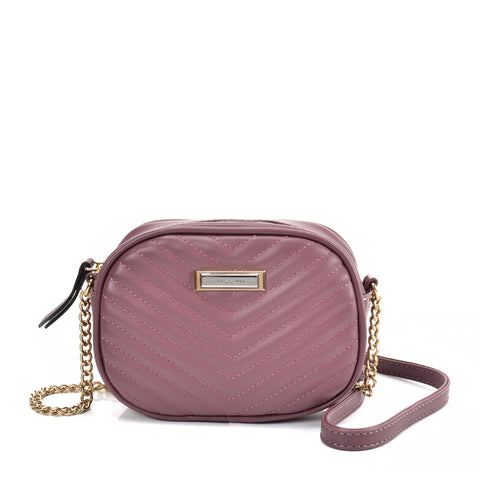 SY2172 DARK PINK - Chain Handbag With V-shaped Line Design