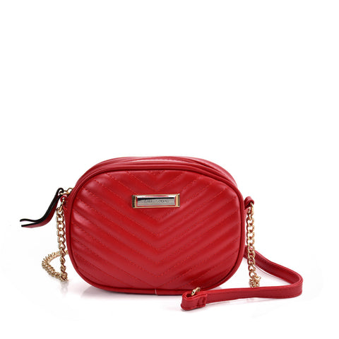 SY2172 PURPLISH RED - Chain Handbag With V-shaped Line Design