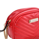 SY2172 RED - Chain Handbag With V-shaped Line Design