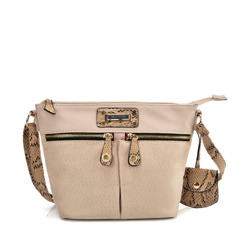 SY2174 BEIGE - Handbag With Symmetrical Zipper Design