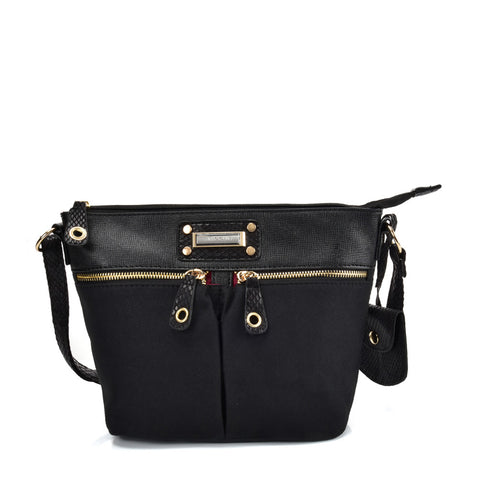 SY2174 BLACK - Handbag With Symmetrical Zipper Design
