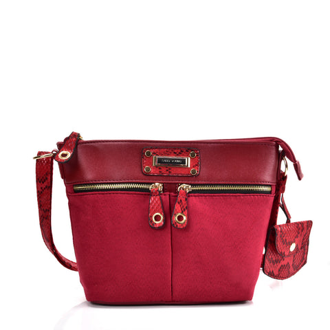 SY2174 RED - Handbag With Symmetrical Zipper Design