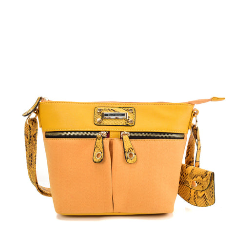 SY2174 YELLOW - Handbag With Symmetrical Zipper Design