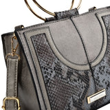 SY2175 BLACK - Generous Snakeskin Bag With Ring Handle (was £11)