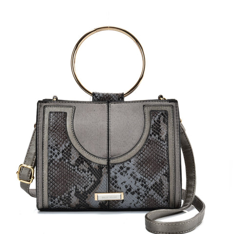 SY2175 BLACK - Generous Snakeskin Bag With Ring Handle (was £11)