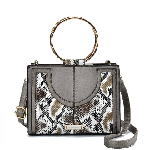 SY2175 GREY - Generous Snakeskin Bag With Ring Handle (was £11)