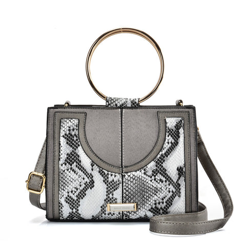 SY2175 SILVER - Generous Snakeskin Bag With Ring Handle (was £11)