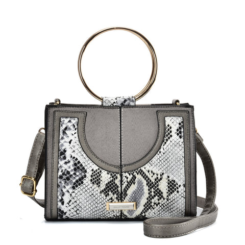 SY2175 WHITE - Generous Snakeskin Bag With Ring Handle (was £11)