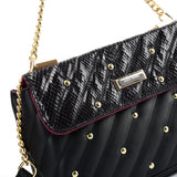 SY2178 Black- Chain Handbag With Flap and Studs Design (was £11)