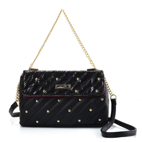 SY2178 Black- Chain Handbag With Flap and Studs Design (was £11)