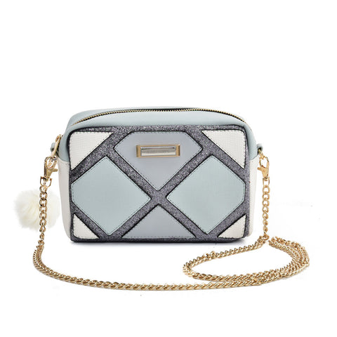 SY2180 BLUE - Square Handbag With Hair Ball