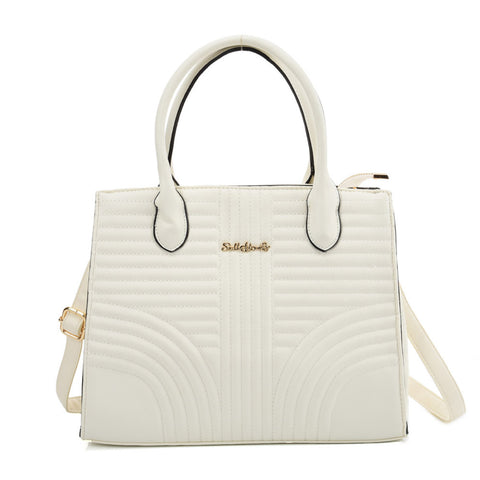 SY2189 WHITE - Simple Solid Color Handbag