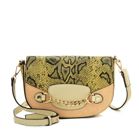 SY2207 BEIGE - Leather Saddle Bag With Hardware Ring Chain Decoration (was £11)